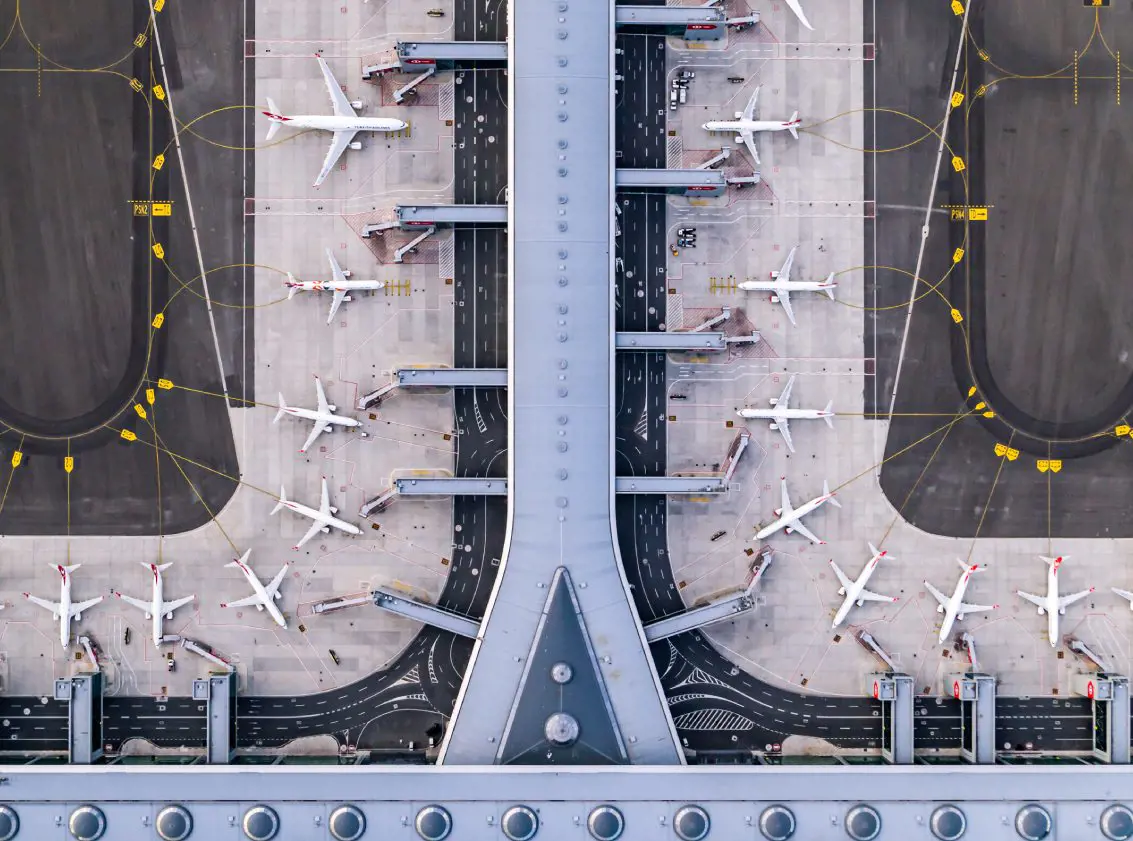 airport aircraft parking area from top